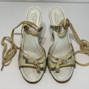 Tod’s beige tie up wedge sandals